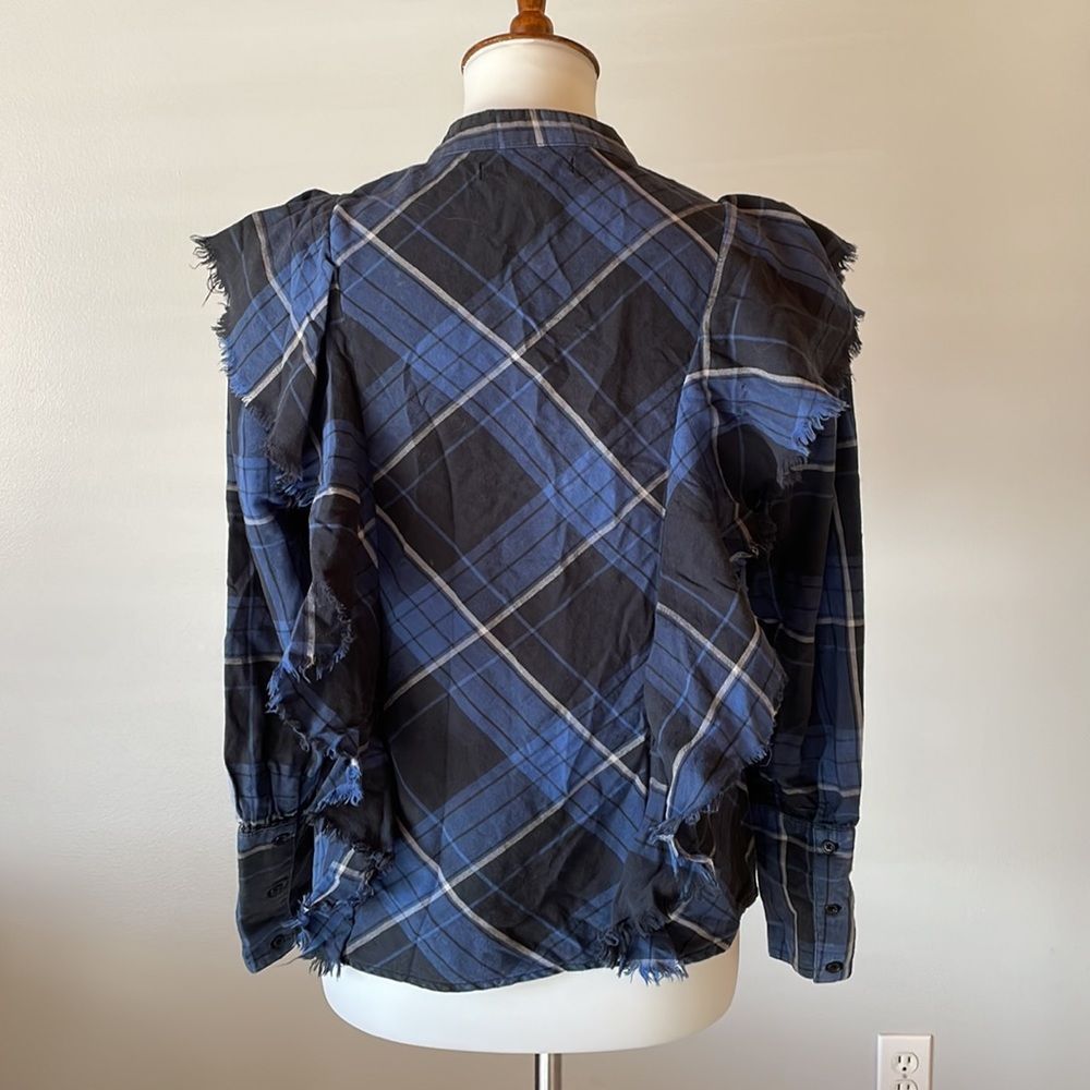 [Maison Cinqcent] Blue Flannel Button Down Blouse - Size Small - Picture 6 of 7